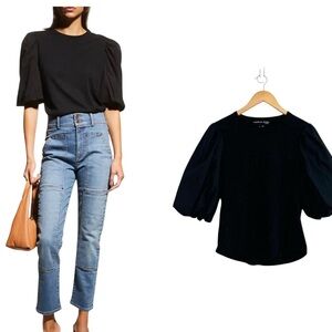 VERONICA BEARD Retta Puff-Sleeve Cotton Tee -  Black - L